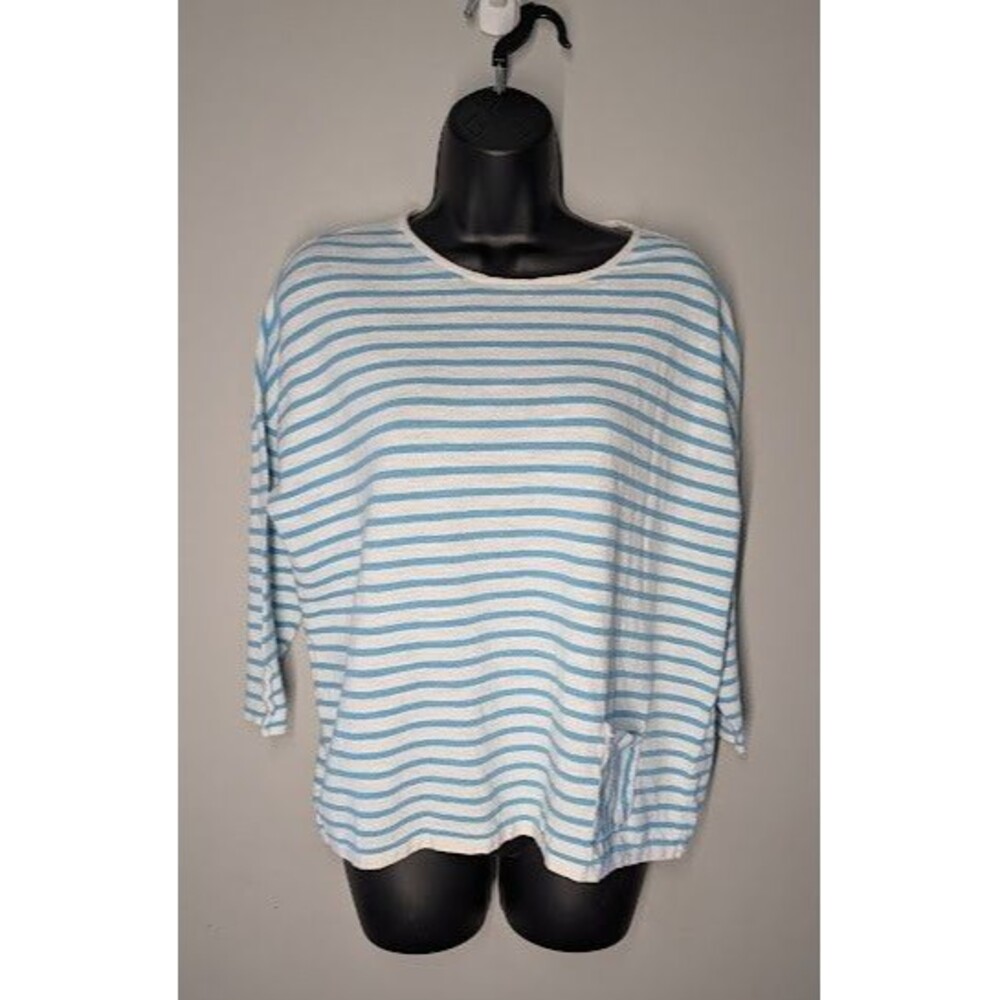 J. Jill Linen Blend Striped Lightweight Pullover Top Size L Spring Nautical
